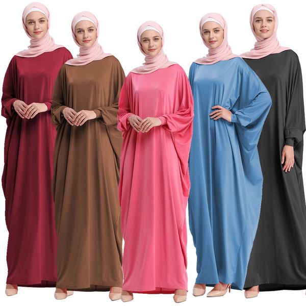 

dubai women casual muslim abaya bat sleeve maxi dress loose long robe gowns turkey islamic prayer clothing middle east, Red