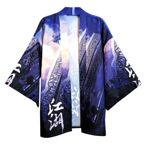 

japanese style men's shirts lovers individuality print blouse kimono cardigan summer spring clothing yukata kimonos, White;black