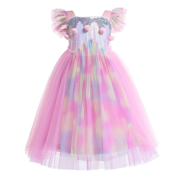 

2019 girl unicorn dress up kids summer rainbow sequin party tutu dress girls pageant tulle cosplay costume with masks headband, Black;red