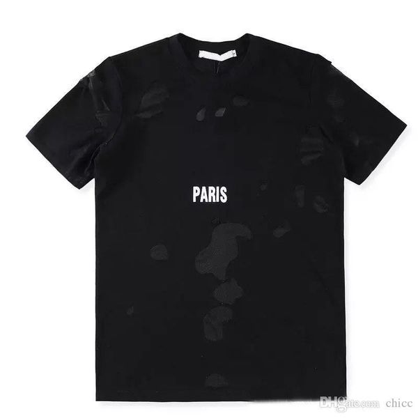 

brand design ss18 summer street wear europe paris fan made fashion men broken hole cotton tshirt casual women tee t-shirt, White;black