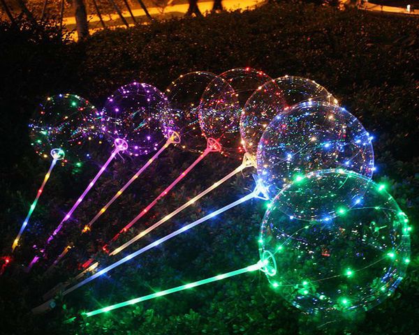 Palloncino LED a bordi lisci Palloncini luminosi in lattice Sala per matrimoni Decorazione per feste di compleanno Giocattoli per bambini con bastone da 70 cm