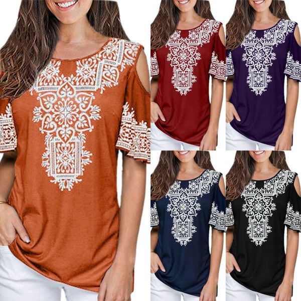 

Plain Women's Cut Out Short Sleeve Graphic Print Shirt Casual Summer Holiday Top