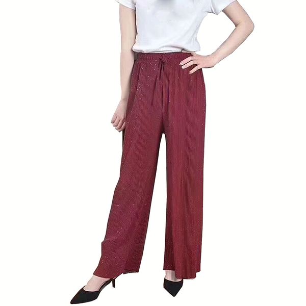

women's summer ice silk wide leg pants big yards loose pant fashion culottes elastic waist ankle-length pants casual, Black;white