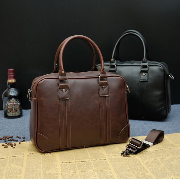 

luxury men's business mad horse briefcase, retro cross-shoulder single-shoulder computer bag pu leather handbag file bag