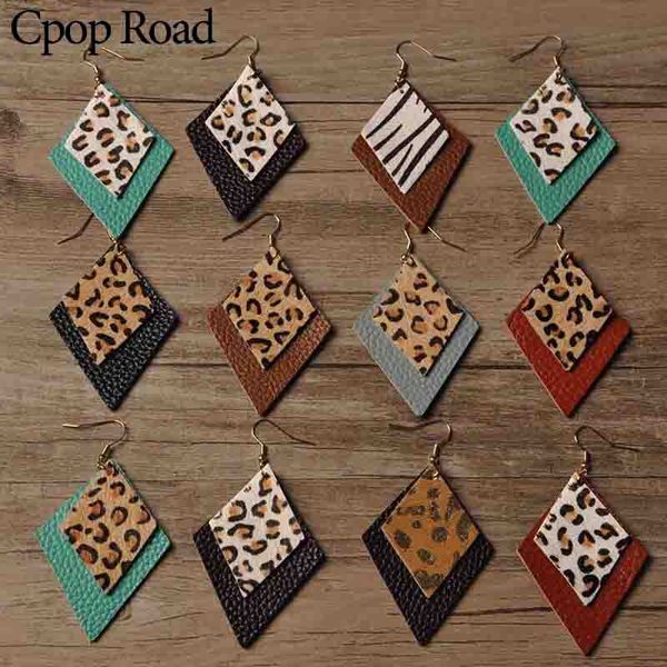 

cpop оригинальных серег из кожи для женщин двойных слоев multicolor leopard заявления геометрической earringstrendy 2020 моды ювелирных изде, Silver