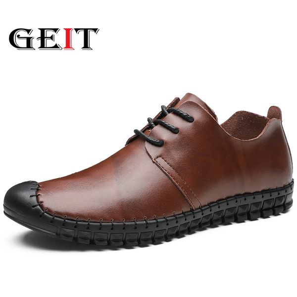 

men genuine leather shoes lace-up black shoe real leather loafers men moccasins shoes fur genuine 2019 new fashion