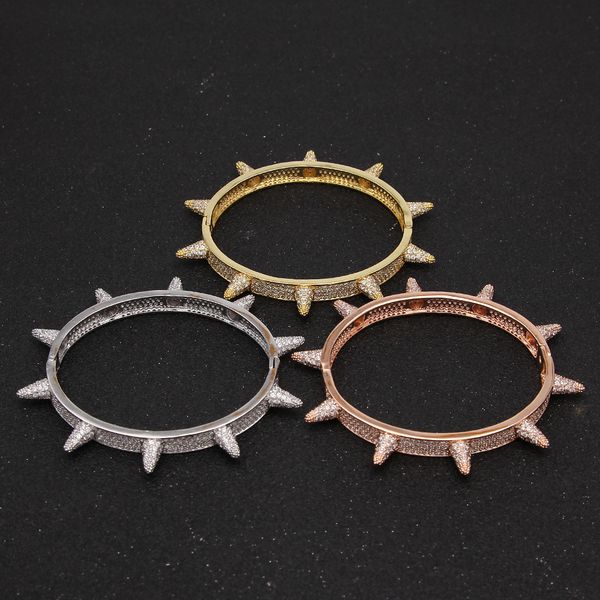 

wholesale-european and american punk wind zircon rivet bracelet hip-hop full zirconium men's bracelet hip hop trend is cool., Golden;silver