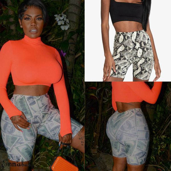 

new style women's shorts print sheath gym shorts dance cycle sports high waist fitness stretch mini fashion hot, White;black