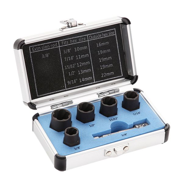 

new-6-piece broken nut bolt extractor hex nut stud removal tool