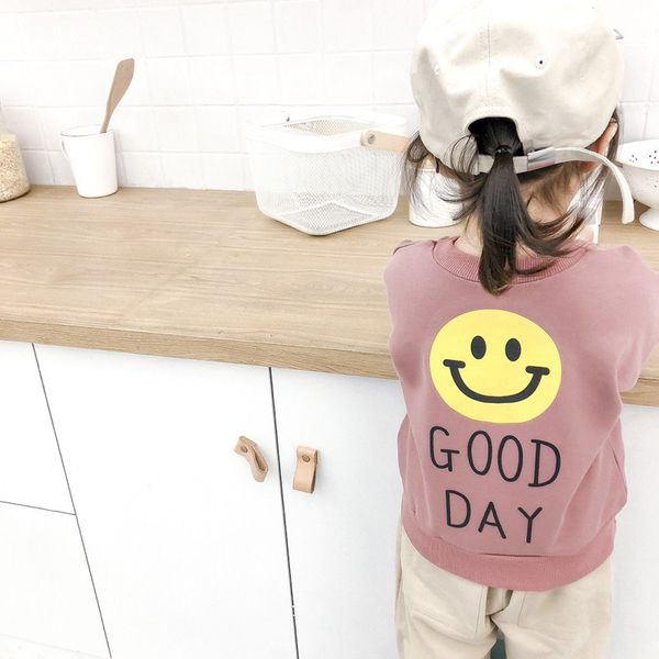 

spring cartoon smiling face printed long sleeve hooides for baby girls boys cotton casual sweatshirts children pullovers, Black