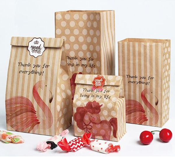 

10pcs/lot 2 sizes 2 designs 10x18x5.5cm flamingo unicorn kraft paper packaging bag pouches wrappers cupcake candy bag gift