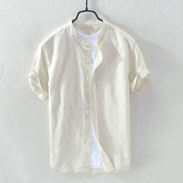 

hawaiian shirts linen men shirt men's baggy linen solid short sleeve button retro shirts streetwear slim fit male shirt, White;black