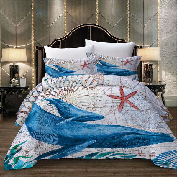 Whale Bedding Set Single Classic Retro Geometric Duvet Cover