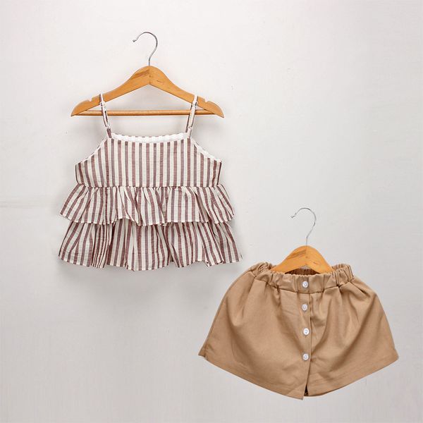 

kids sets baby girl clothes summer fashion sleeveless striped suspender +short 2pcs/set 2019 new children boutique suit clothing z11, White