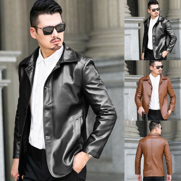 

mens casual jackets coats fashion men autum winter solid outwear leather jacket warm coat jackets men leather 2019 new chaquetas, Black;brown
