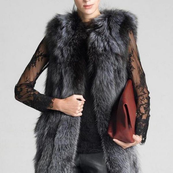

women's vests fur vest coat luxury faux warm women winter fashion furs coats jacket gilet veste s - 6xl, Black;white