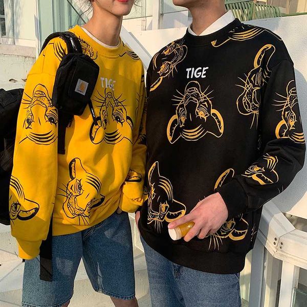 

2020 весной и осенью новая молодежь популярные пара печати толстовка вскользь сыпучие вокруг шеи пуловер желтый / черный s-2xl, Black