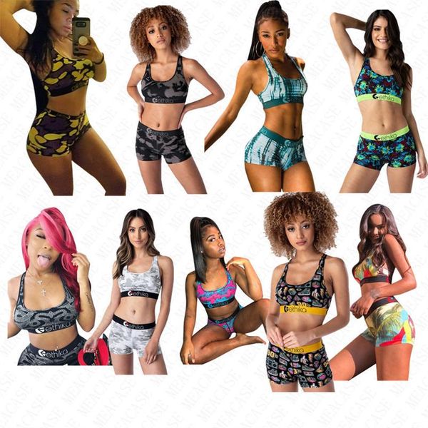 

9 colors women designer swimsuit two piece swimwear fashion printing sports bra+ shorts bikini set beachwear swim bath suit 2020 d61513, White