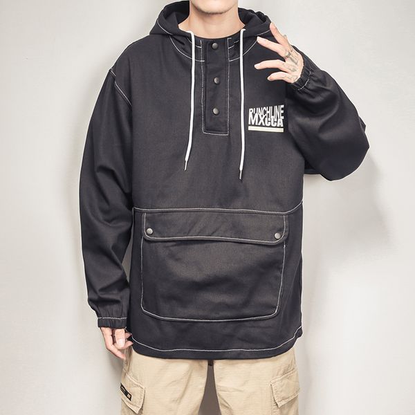 

cotton pullover jacket men's slim fashion big pocket casual hooded jackets mens streetwear wild hip hop bomber jacket men m-5xl, Black;brown