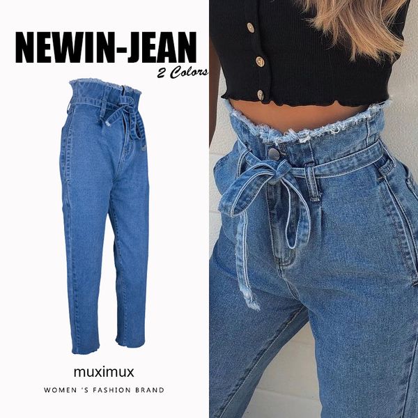 

jeans femme women designer pants autumn denim jeans women high waist winter streetwear tassel straight female cowboy twill denim pants, Blue