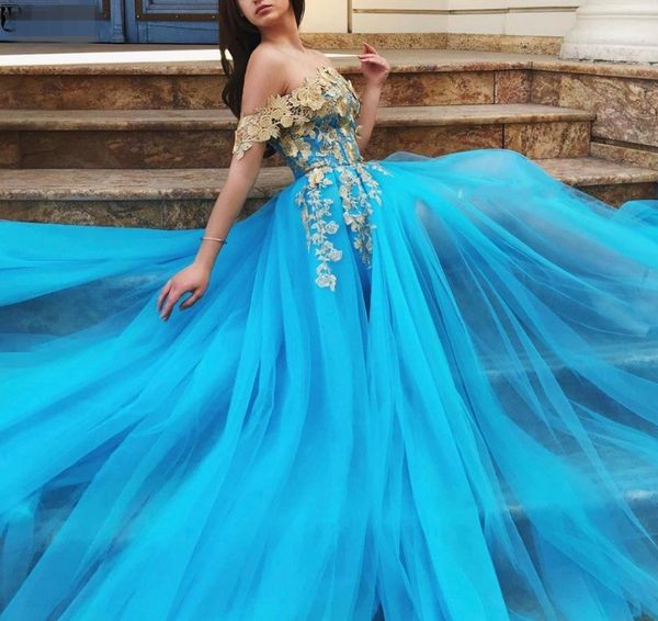 

off the shoulder blue prom dresses sweetheart 2020 a-line gold lace backless party long prom gown slit tulle evening dresses robe de soiree, Black
