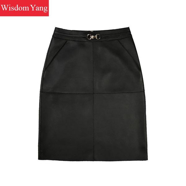 

genuine leather pencil skirt women sheepskin high waist midi wrap yellow green black bodycon ladies skirts party bodycon