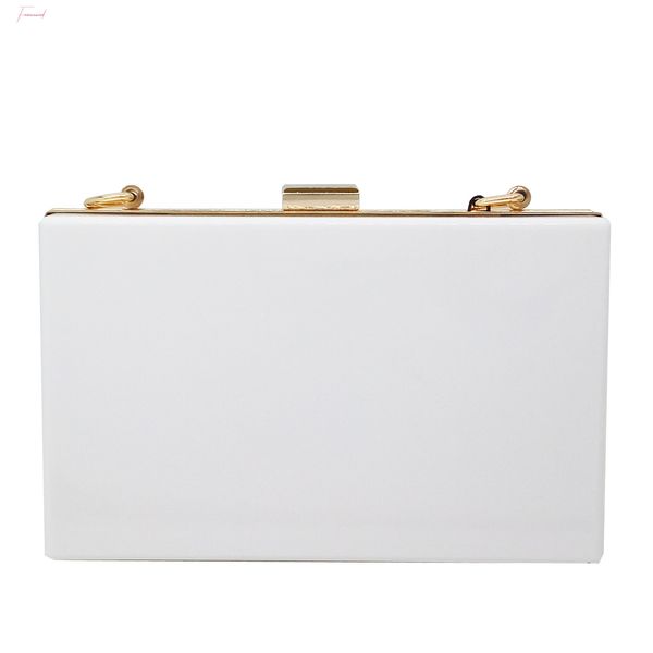 

solid white women acrylic box clutch evening purse bag ladies casual metal clutches handbags party dinner bag