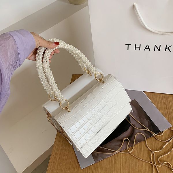

2020 new women's messenger bag korean fashion wild pu ladies pearl portable small square bag