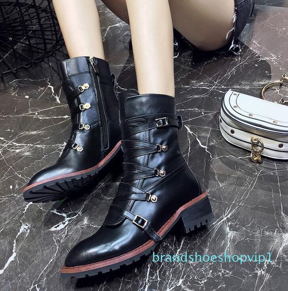 

autumn and winter ladies high martin boots black leather lace women's boots fashion brand luxury classic snow boots
