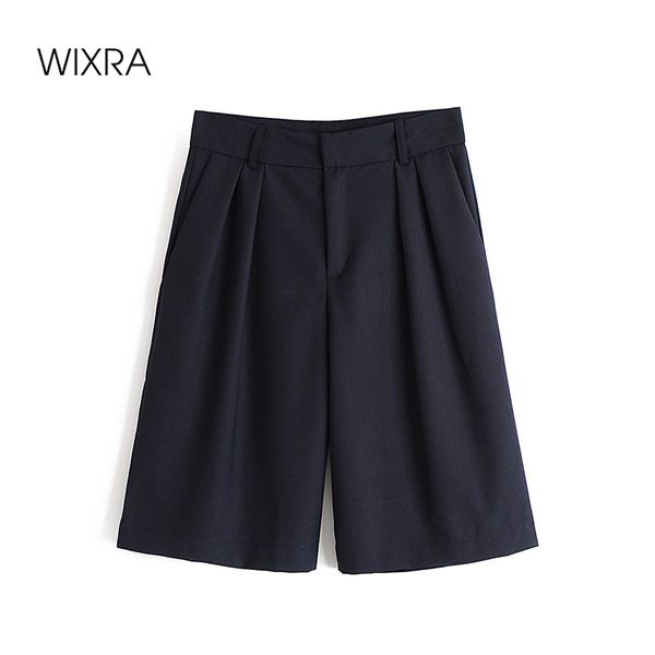 

women's pants & capris wixra women solid straight knee-length loose zippers high waist casual streetwear street summer navy, Black;white