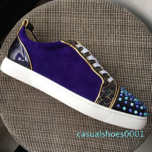 

men women red bottom shoes brown snakeskin with gold mix spikes toe low sneakers,designer spikes toe casual shoes 35-47 ac01, Black