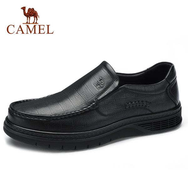 

camel new autumn men shoes business casual genuine leather men's loafers youth exquisite cowhide shoes men soft pigskin, Black
