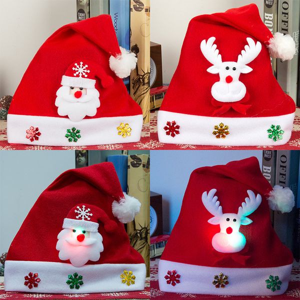 

christmas hat for kids child funny santa snowmen reindeer christmas party hat led light up headband soft comfort flannel hat, Yellow