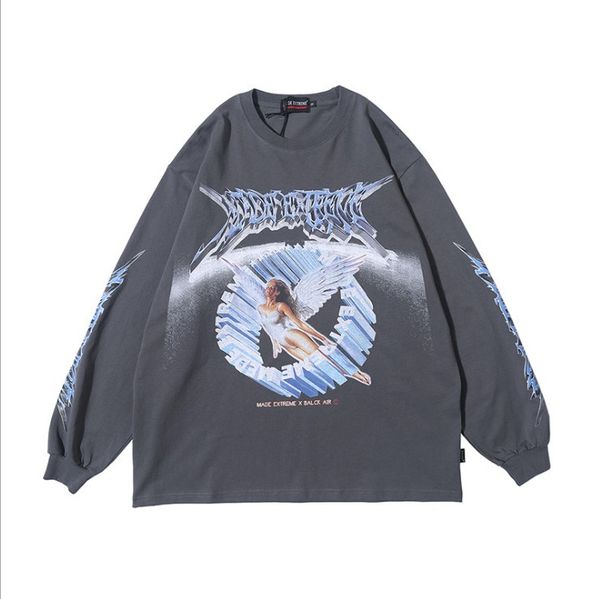 

aelfric eden vintage angel letter printed mens sweatshirts 2020 casual cotton pullover harajuku hip hop fashion streetwear, Black