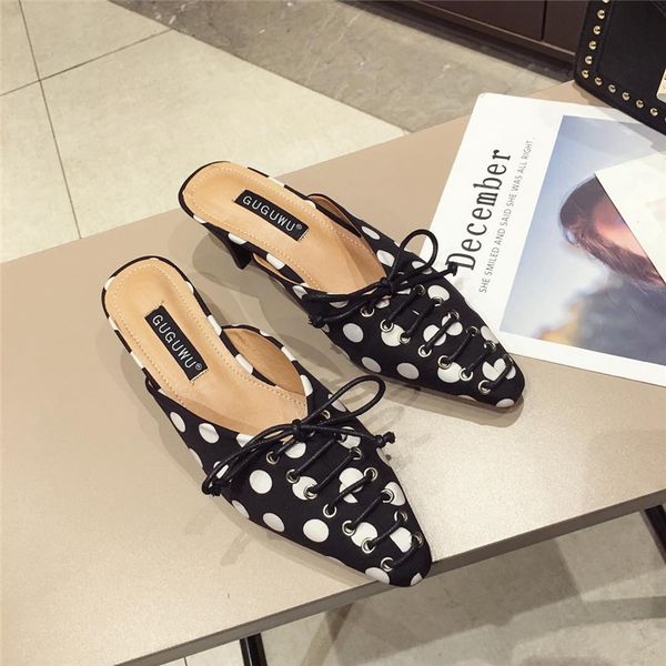 

2019 women slippers butterfly-knot circular point women slides pointed toe bowtie low heels mules summer sandals ladies shoes, Black