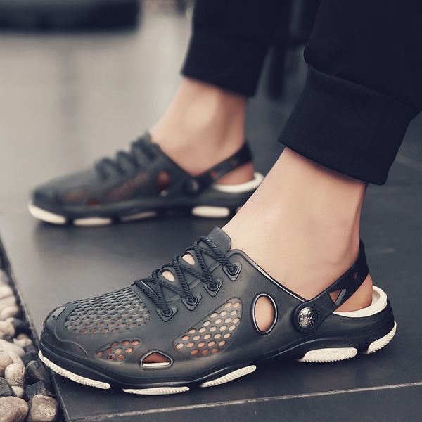 

classic slip on garden clog shoes men quick drying summer beach slipper breathable outdoor sandals platform gardening shoes, Black