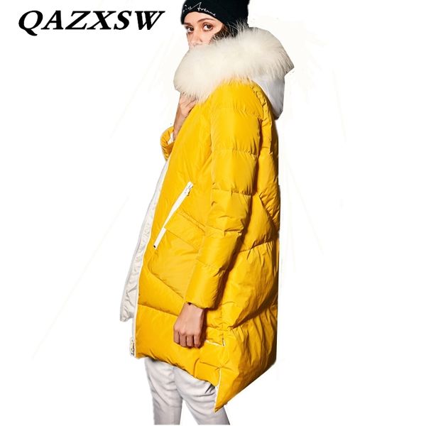 

women's down & parkas 2021 winter large size slim warm thicken hooded fur collar long women jacket fashion trendy solid 90% coat lf191, Black