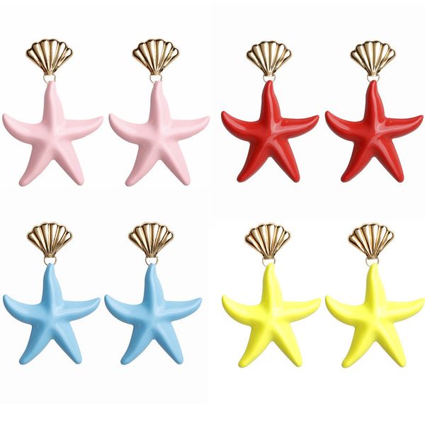 

diezi korean cute 4 colors shell starfish dangle earring for women gift fashion acrylic statement gold drop earrings jewelry, Silver