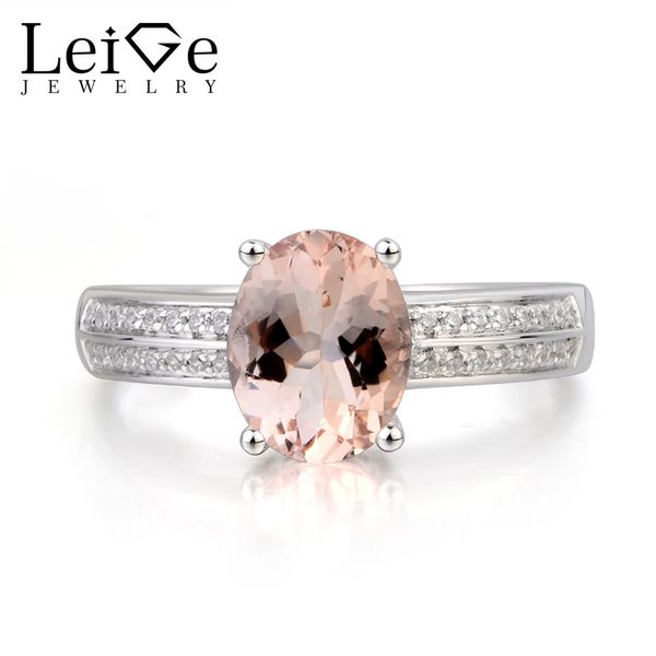 

leige jewelry engagement ring real natural pink morganite ring oval cut pink gemstone solid 925 sterling silver for women, Golden;silver
