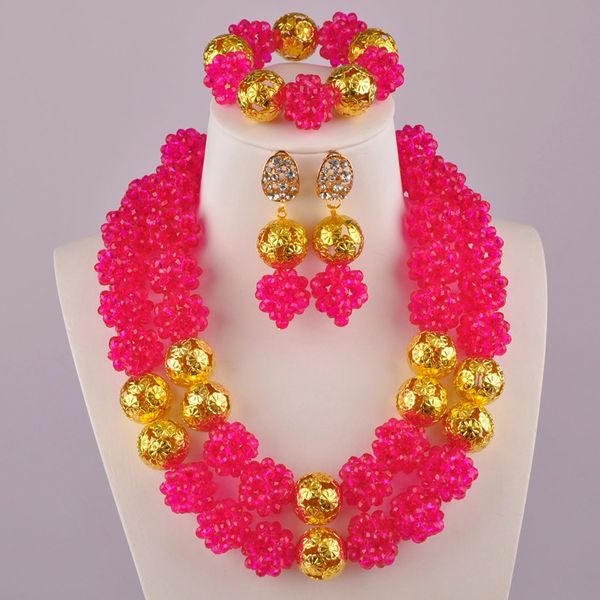 

fuchsia pink jewelry set african beads necklace for nigerian wedding, White;black