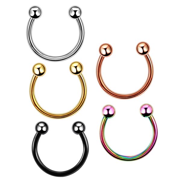 

2pcs/lot steel nose septum rings lip nipple eyebrow lobe tragus horseshoe piercings ear septum helix rings body piercing jewelry, Slivery;golden