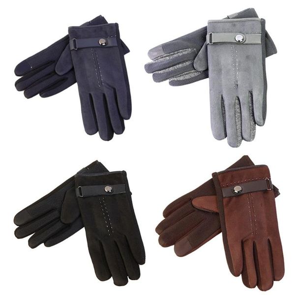 

men suede winter warm touch screen outdoor riding driving gloves, Blue;gray