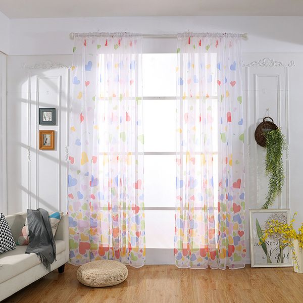 

decorative heart shape voile curtain drapery tulle sheer panels rod pocket