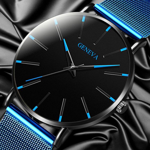 

2020 geneva minimalist watch men ultra thin blue stainless steel mesh belt watches man business casual quartz wrist watch, Slivery;brown