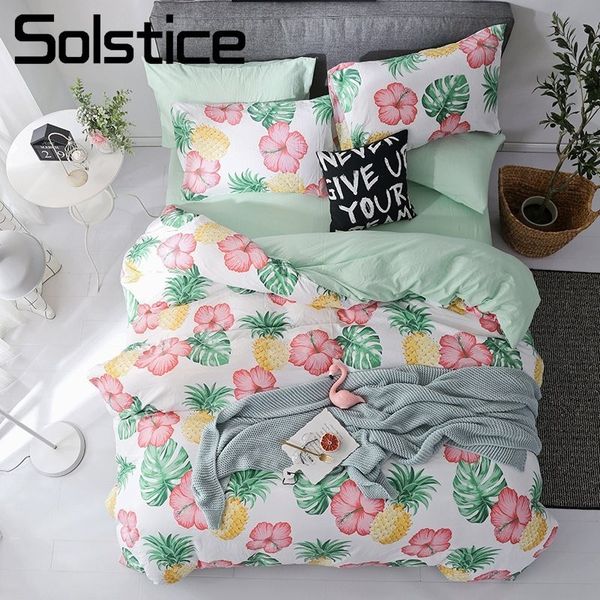 

solstice home textile bedding set flower pineapple printed duvet cover pillowcase sheet girl kid woman green bed linen king twin