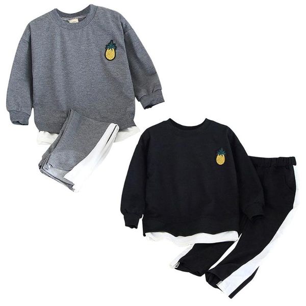 

kids boys solid clothes sets round collar cotton warm sweatshirt cotton warm long pants 2pcs fashion trend outfits, White