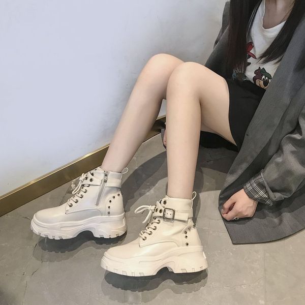 

new autumn shoes women street boots female winter motorcycle ankle boots women pu leather bota chunky botas mujer, Black