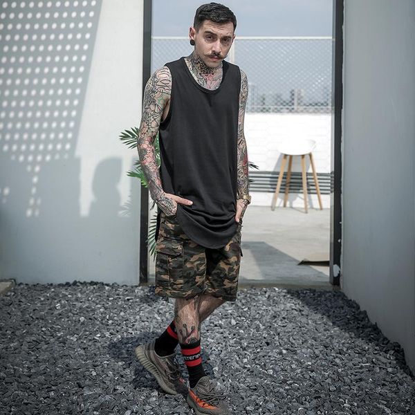 

new men summer hip hop extend long tank men ' white vest fashion swag sleeveless cotton justin bieber solid famous, White;black