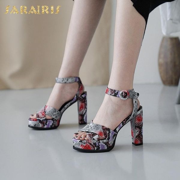 

sarairis new fashion 2020 square high heels summer shoes woman sandals platform buckle strap mix color fashion sandals women, Black