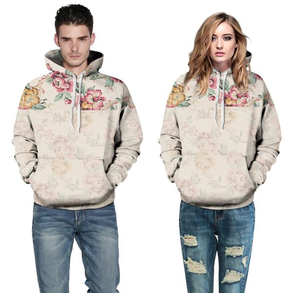 

wholesale fashion 3d sweatshirt men/women pullover hoodies rose flower print sweatshirts with hoody couples streetwear, Black